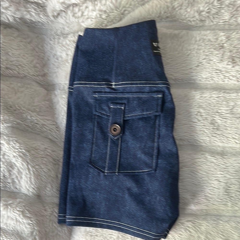 Women's Athletic Denim Shorts - Blue - Picture 3 of 4